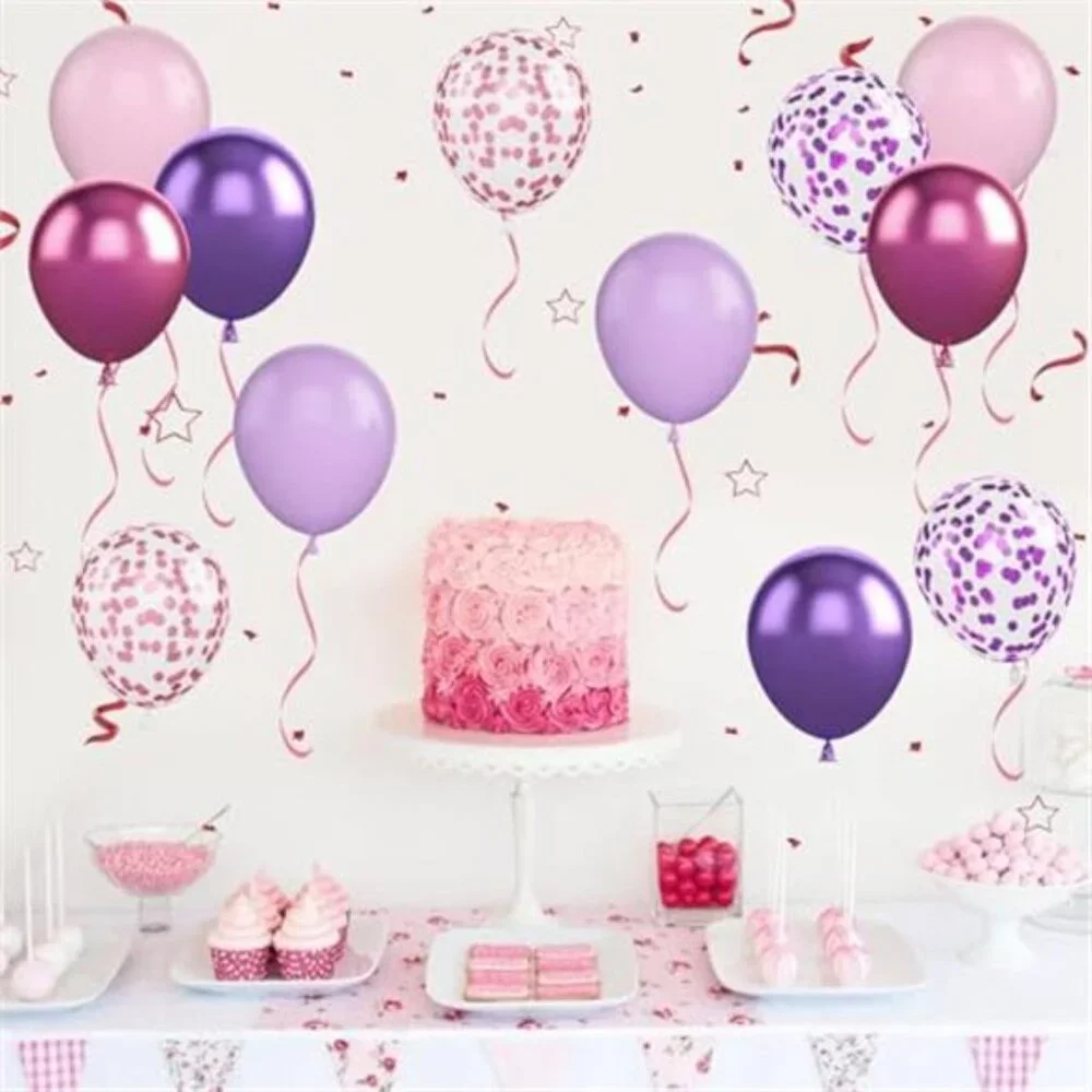 Pink Purple Balloons 50 Pack 12 Inch Confetti Metallic Latex Party Decorations